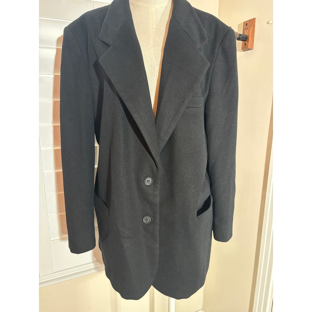 Vintage LL Bean Wool Cashmere Blazer Coat 16P Black Made In USA 90s Quiet Luxury